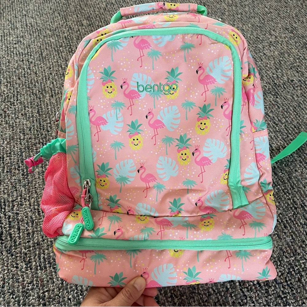 Bentgo backpack flamingo pineapple tropical pink with insulated lunchbox pocket